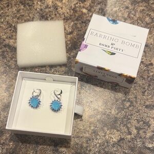 Bomb Party Aqua Blue Earrings on Rhodium Plating
